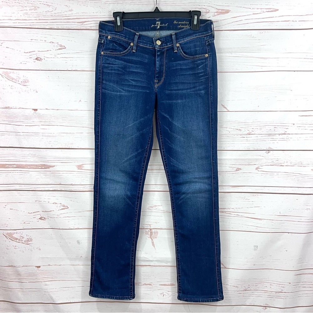 7 For All Mankind Modern Straight Leg Dark Indigo Wash Jeans 28